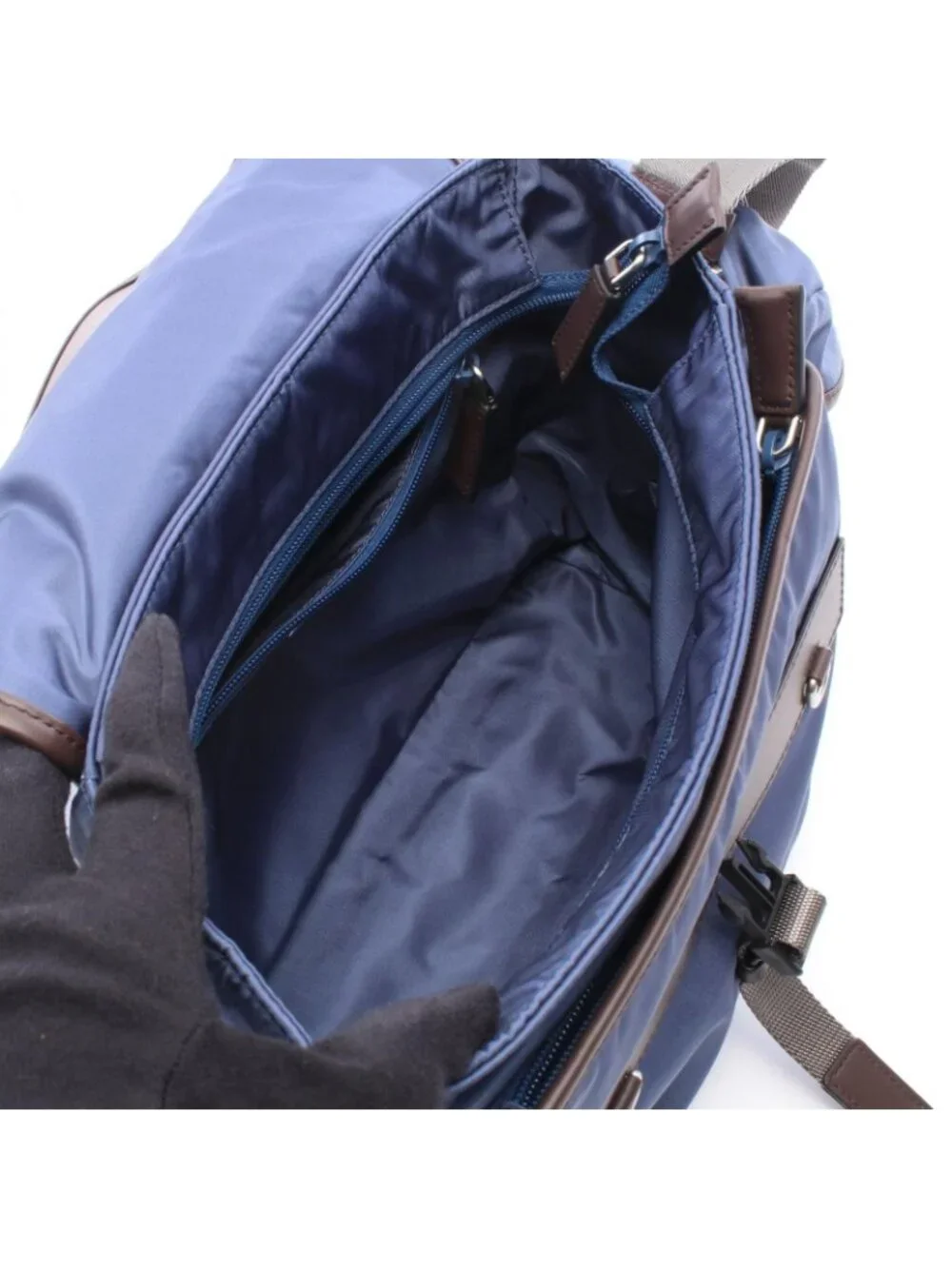 Prada Shoulder Bag Re-Nylon Flap Blue Gray Nylon Leather to Line Guru Logo